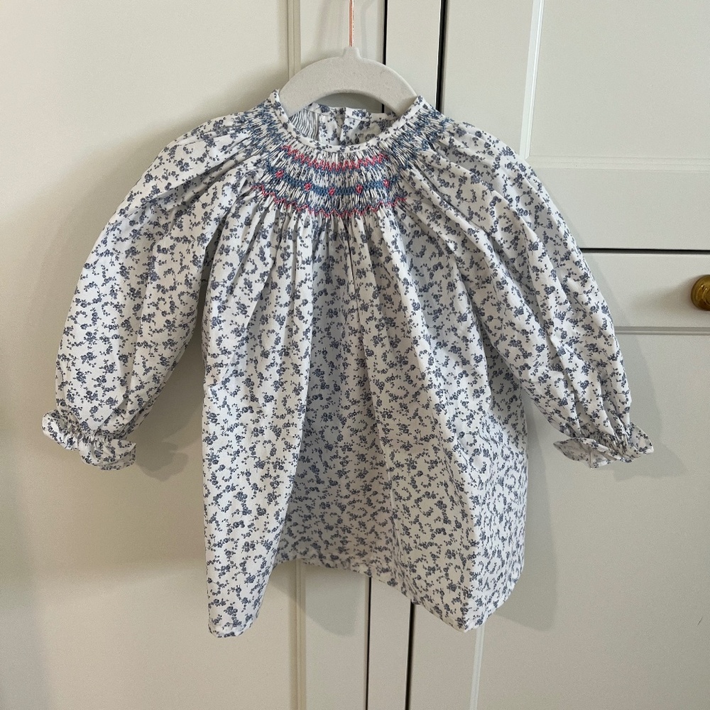 La Coqueta NWT Blue Floral Elodie Baby Girl Smock Set 18M